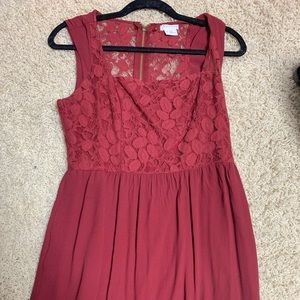 Lace and linen red wine color formal dress
